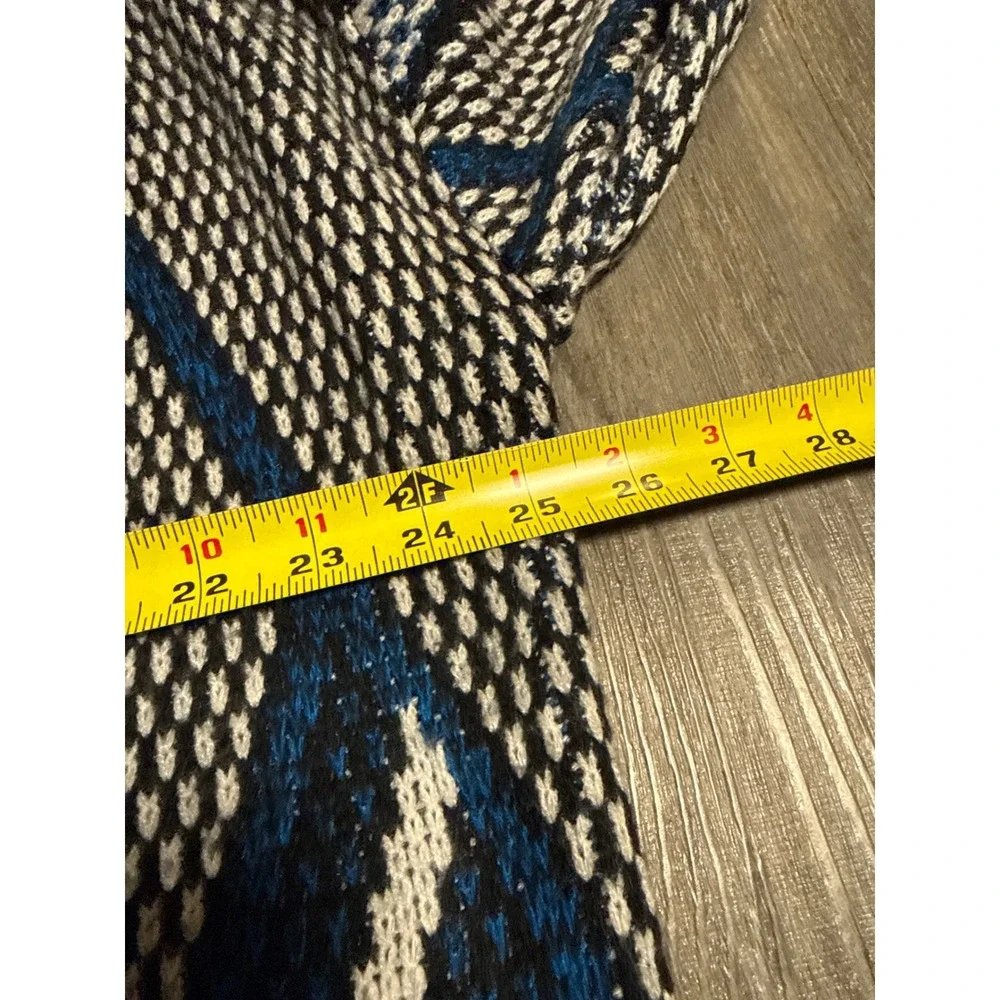 Vintage Barnaby Men 2X Cardigan Sweater Blue Black White Geometric Abstract Knit